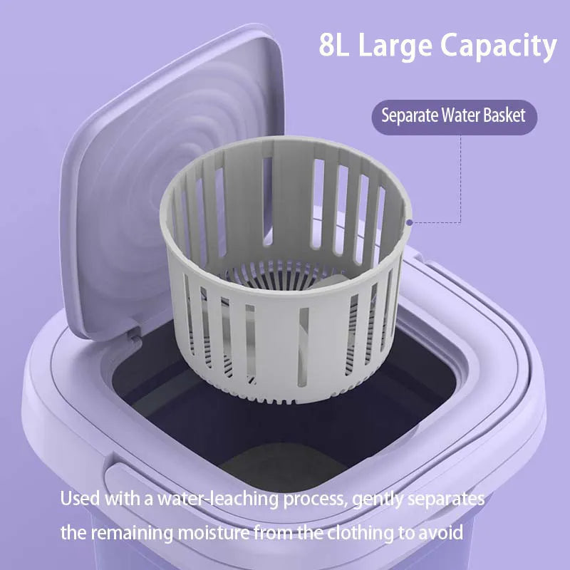 8L Portable Washing Mini Foldable Sock Underwear Panties Retractable Household Washing Machine With Spinning Dry For Travel