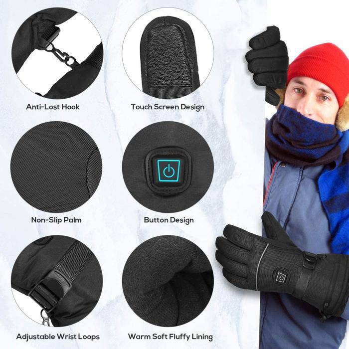 Winter Electric Heated Gloves With Touch Screen, Water Resistance, Battery Recharge