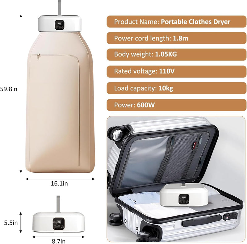 Portable Clothes Dryer, Mini Laundry Dryers with Remote Control, Small Compact Foldable Electric Drying Machine with Dry Bag for Travel Camping