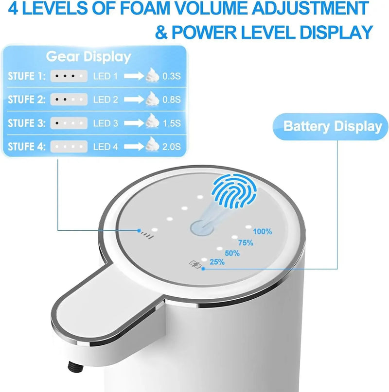 Automatic Soap Dispenser Touchless Foaming Soap Dispenser 380ml USB Rechargeable Electric 4 Level Adjustable Foam Soap Dispenser
