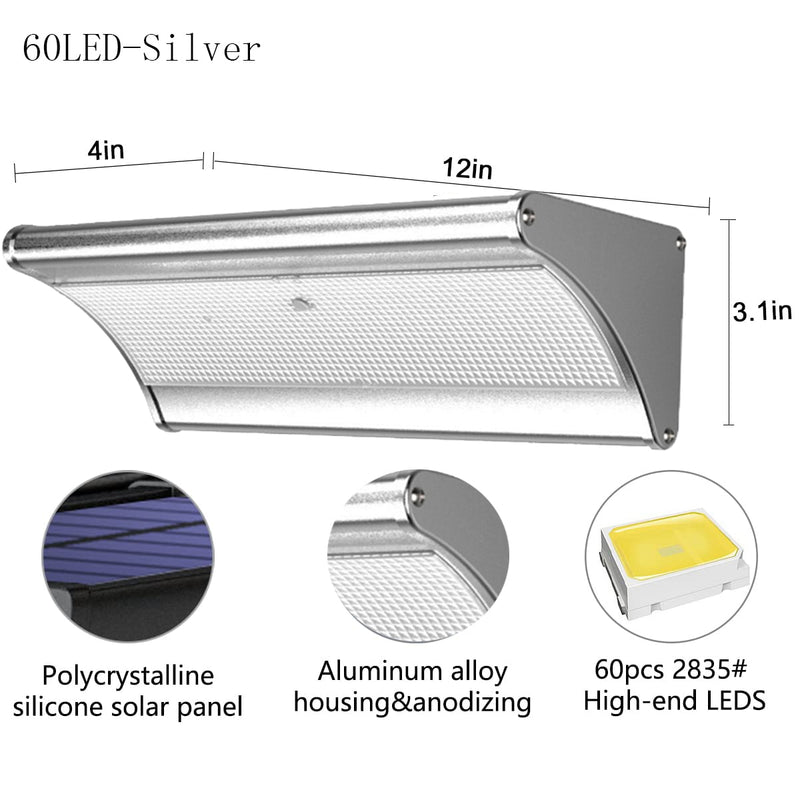 60/48Led Outdoor Solar Wall Light Solar Flood Lights Motion Sensor Waterproof Wall Lamp Metal Housing 1100LM for Garden Lighting