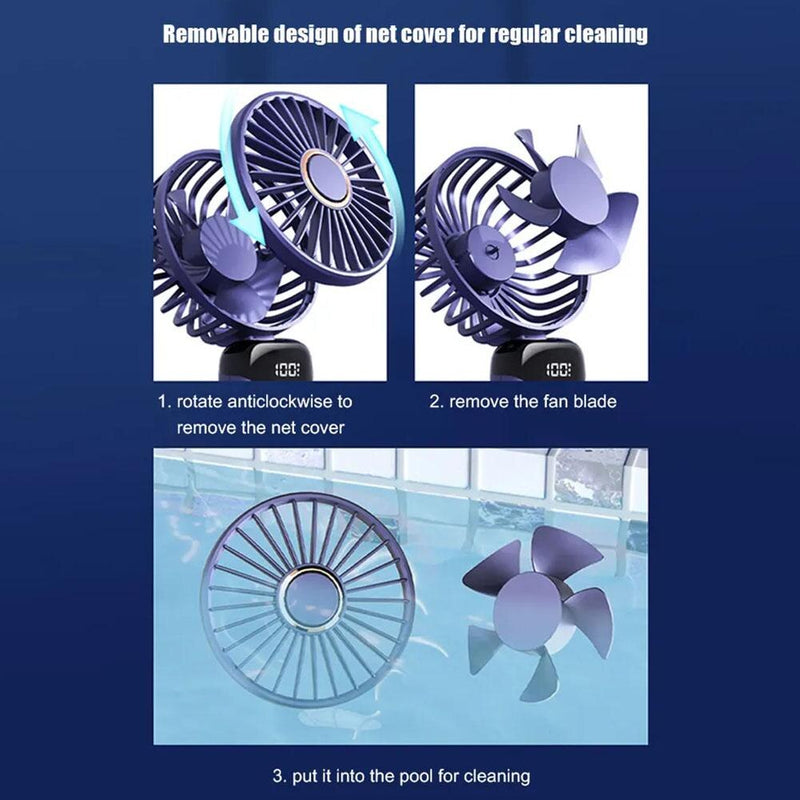 Handheld Portable Rechargeable Mini Fan, USB Fold Office Desktop Multifunctional Double Battery 3000mAh Electric With Neck Lanyard