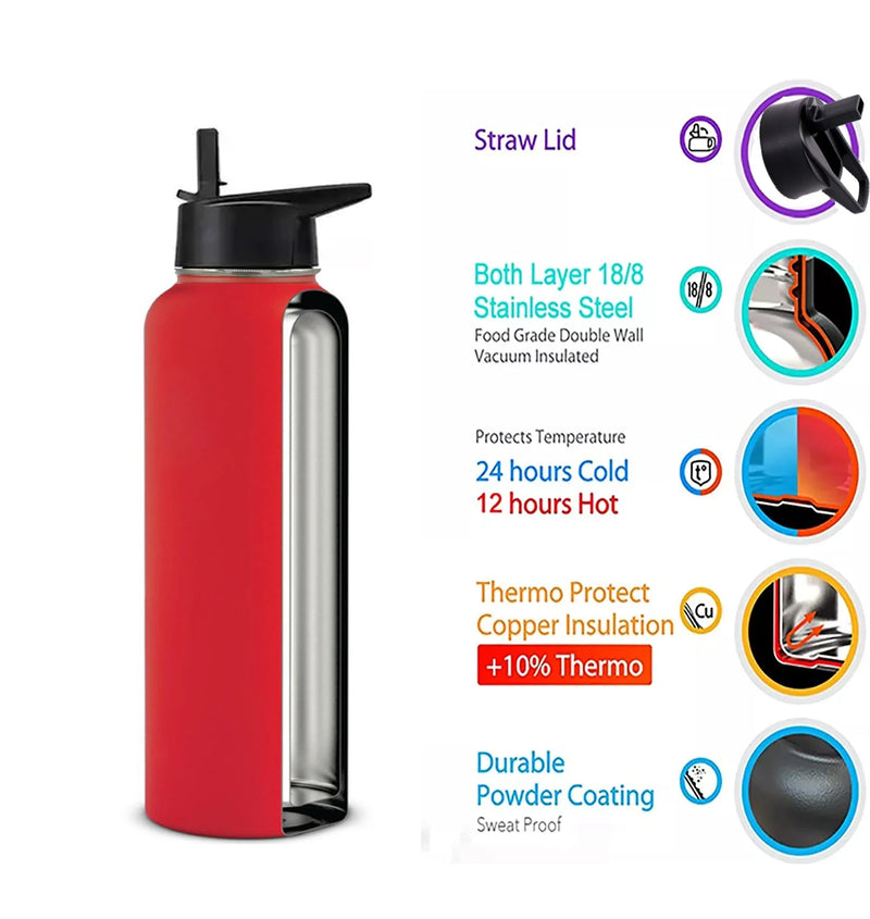12oz 18oz 32oz 40oz Large Capacity Water Bottle Travel Sport Thermal Flask Stainless Steel Vacuum Insulated Hydrated Thermos Mug