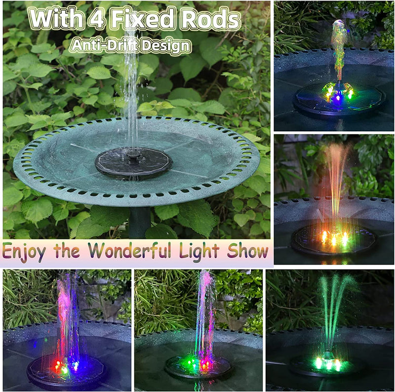 Solar Led Water Fountain Pump For Bird Bath, 2023 Upgraded Colorful Outdoor Garden Floating Water Pump Decoration Birdbath