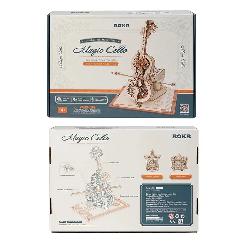 3D Wooden Puzzle Magic Cello Mechanical Music Box Moveable Stem Funny Creative Toys for Child Girls