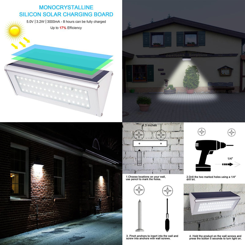 1100LM Solar 48Led Light Outdoor WaterProof Aluminum Radar Motion Sensor Lighting Lamp for Wall Security Yard Patio Fence Porch