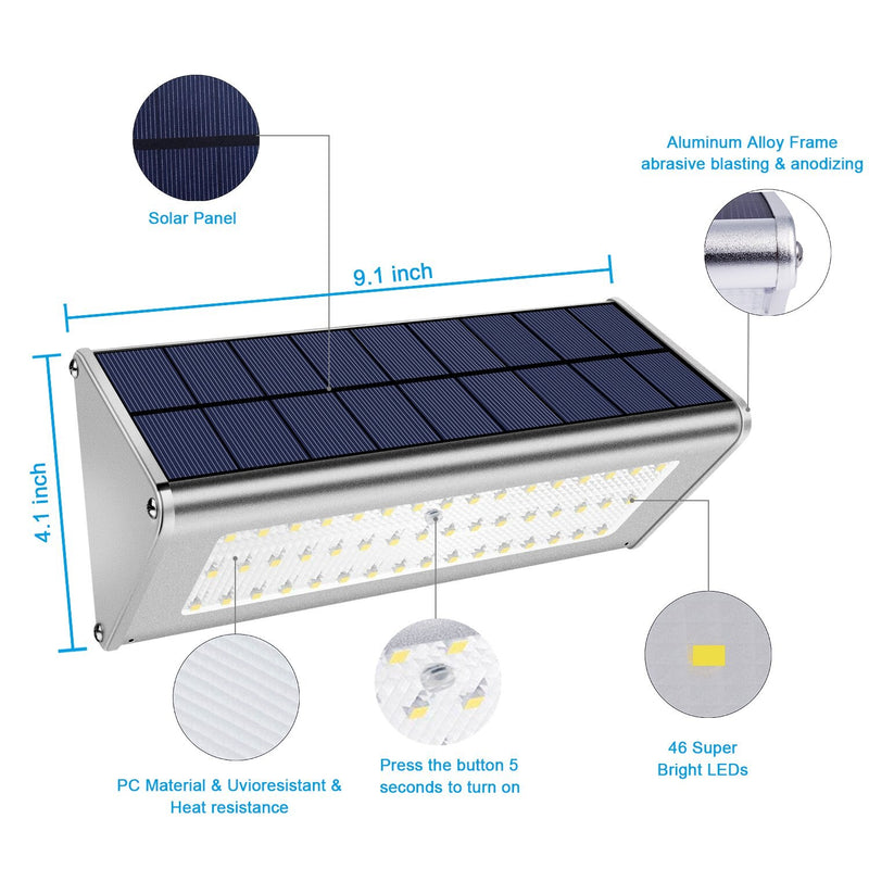 1100LM Solar 48Led Light Outdoor WaterProof Aluminum Radar Motion Sensor Lighting Lamp for Wall Security Yard Patio Fence Porch