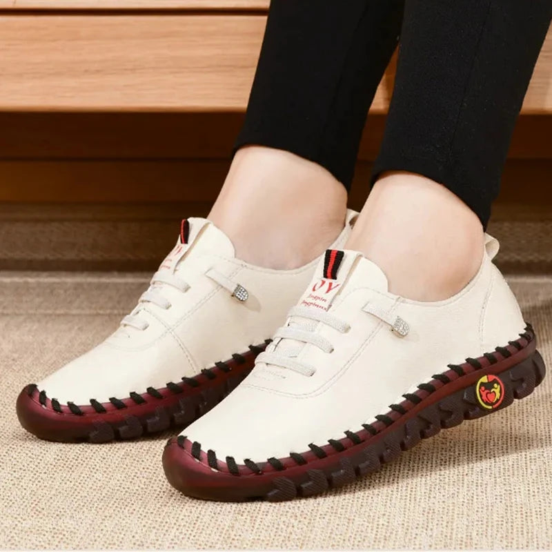Women Shoes Leather Sneakers Loafers Shoes for Women Comfortable Slip on Shoes Hand Sewing Thread Mom Shoes Zapatillas De Mujer