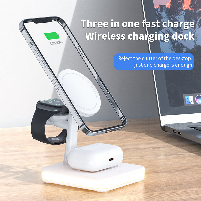 Magnetic Wireless Charger Stand Dock, 3 in 1 Wireless Charging Station - Magsafe Compatible