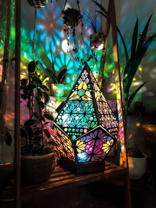 Wooden Bohemian Light For Home Decor  💞 Hollow LED Projection Night Lamp,  Colorful Projector Desk Lamp Household Home Decor Holiday Atmosphere Lighting