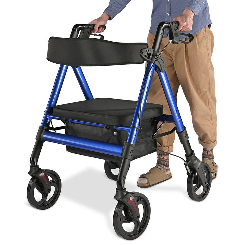 Rollator Aluminum Walker with Seat Back Support 450lbs 8" Casters