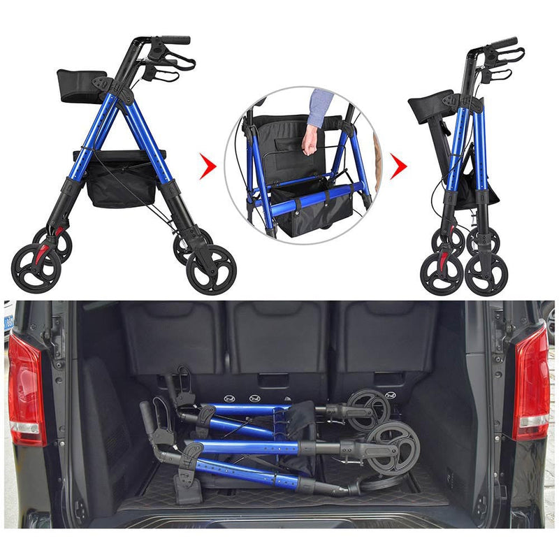Rollator Aluminum Walker with Seat Back Support 450lbs 8" Casters
