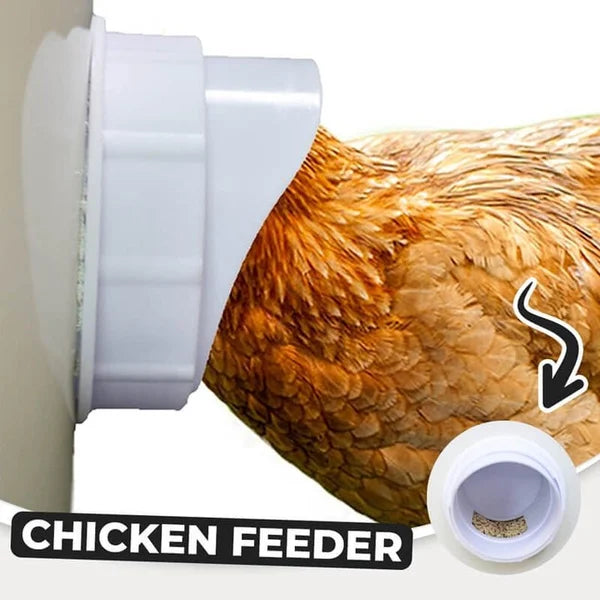 DIY Chicken Feeder, No Waste Chicken Feeder with Rat Stopper Caps with 4 Ports and 1 Hole Saw, Rain Proof and Insect Proof, for Barrels Boxes, Troughs