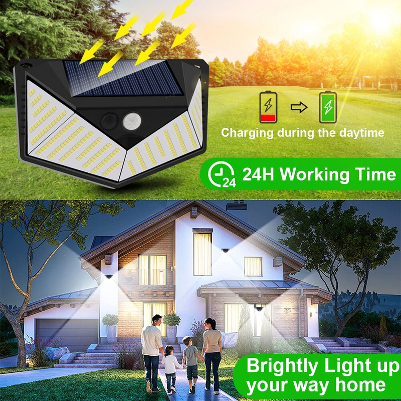 Outdoor Solar Light - Wall Light 100 LEDs Wireless Solar Motion Sensor Security Lights with 270° Wide Angle IP65 Waterproof
