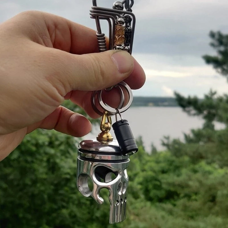 Piston Art Skull Keychain, Piston Skull Motorcycle Keychain Pendant Flashlight Bottle Opener