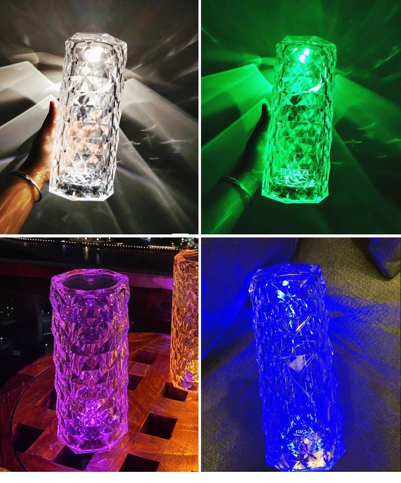 Crystal Led Table Lamp, 16 Rgb Colors Nordic Acrylic Crystal Rose Desk Lamp Touch Atmosphere Diamond Bedside Light Decor