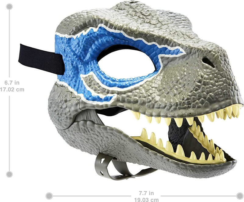 VELOCIRAPTOR BLUE Mask, Dino moving jaw mask, Halloween & Christmas Dinosaur Decoration