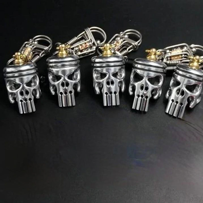 Piston Art Skull Keychain, Piston Skull Motorcycle Keychain Pendant Flashlight Bottle Opener
