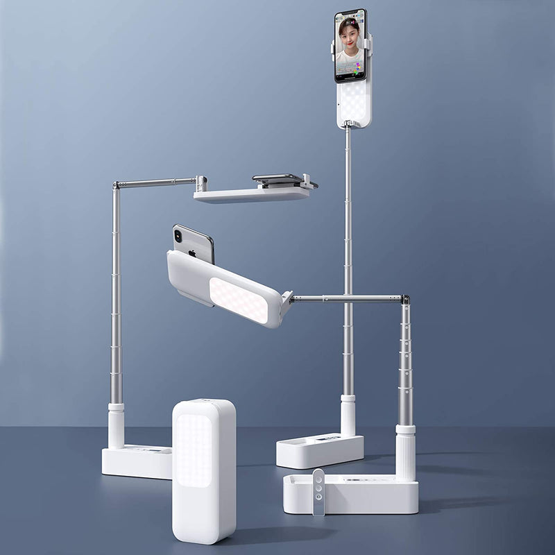 Multi-Angle Phone Stand With Light For Content Creation, Extendable Holder 360° Rotation for Live Streaming & Recording