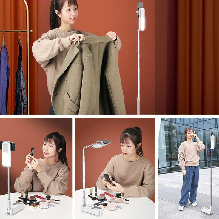 Multi-Angle Phone Stand With Light For Content Creation, Extendable Holder 360° Rotation for Live Streaming & Recording