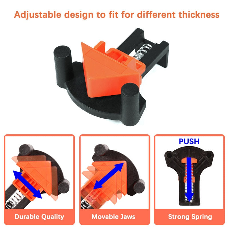 90 Degree Angle Clamps, DIY Wood working Corner Clip, Right Angle Clip Fixer, Set of 4 Clamp Tool with Adjustable Hand Tools