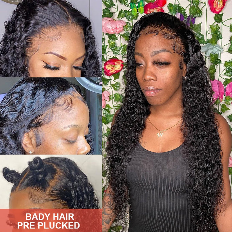 Water Wave Lace Front Wig Full Lace Front Human Hair 30 34 Inch HD Wet And Wavy Loose Deep Wave Frontal