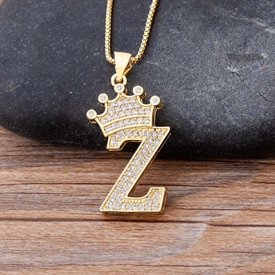 New Luxury Copper Zircon A-Z Crown Alphabet Pendant Chain Necklace Hip-Hop Style Fashion Woman Man Initial Name Jewelry