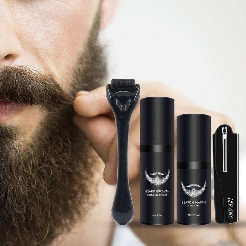 Beard Growth Kit Hair Growth Enhancer Thicker Oil Nourishing Leave-in Conditioner Beard Grow Set with Beard Growth roller