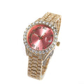 THE KING Small Iced Out Watch For Women Round Rhinestone Pink Dial Fashion Luxury Quartz Wristwatch Female Lovely Jewelry