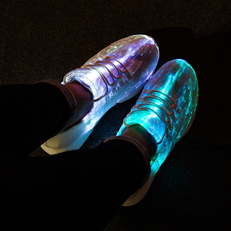 Led Fiber Optic Shoes, Unisex for girls boys men women USB Recharge glowing Sneakers Man light up shoes