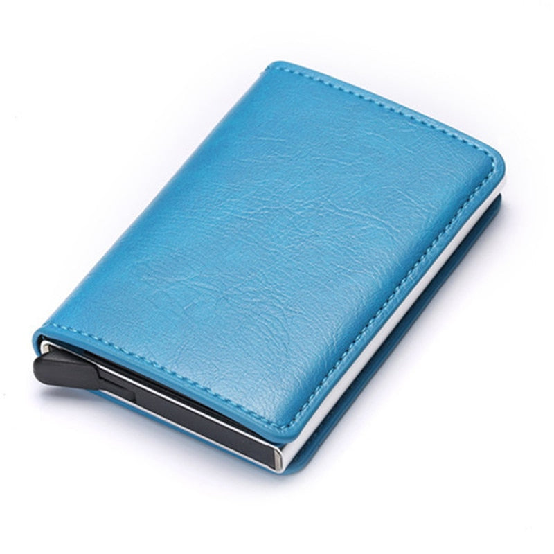 Customized Wallet Credit Bank Card Holder Men Smart Wallet RFID Aluminium Box Cardholder Retro Leather Wallets Money Clips Purse