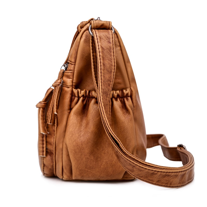 Vintage Women Shoulder Tote Bag Pu Leather Crossbody Bag Soft Women Purse Multi-pockets Messenger Bag Designer Flap Bag Lady Handbag
