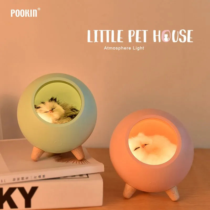 LED Cute Cat House Atmosphere Light Touch Sensor Table Lamp Dimmable Pet Cat Night Light for Living Room Baby/Kids Bedroom