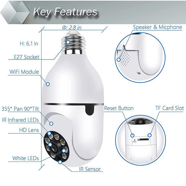 Light Bulb Security Camera, WiFi 360 Degree DigiEye Cam