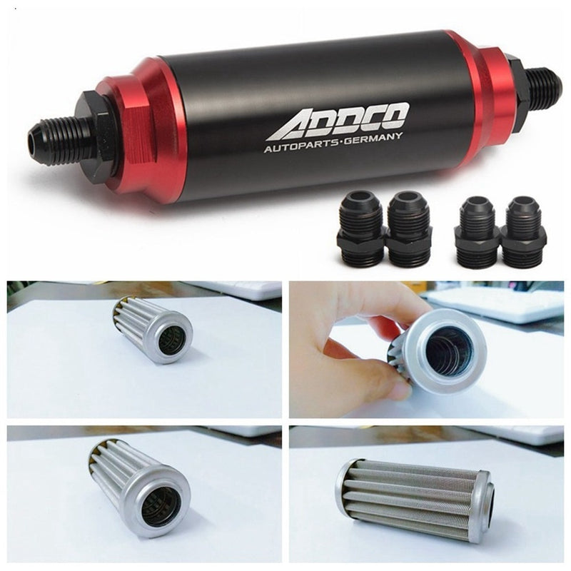 Universal Car Racing In-Line Fuel Oil Filter With AN10 AN8 AN6 Fittings Adapter 40 Micron ADF09901