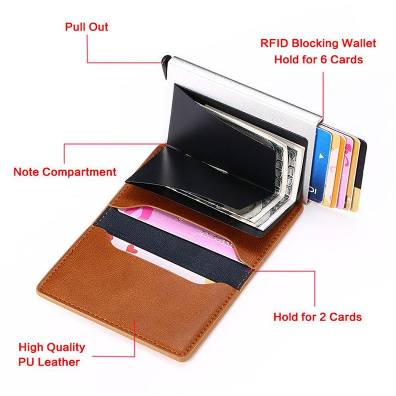 Customized Wallet Credit Bank Card Holder Men Smart Wallet RFID Aluminium Box Cardholder Retro Leather Wallets Money Clips Purse