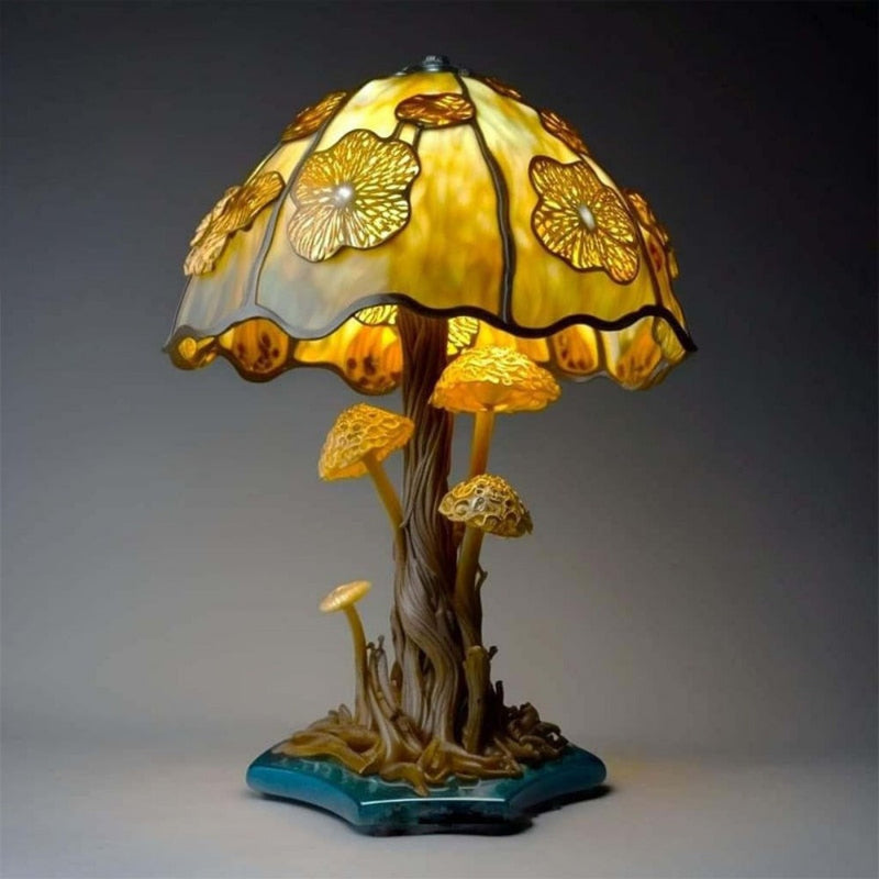 Stained Glass Mushroom Table Lamp - Bedside Flower Retro Night Lamp