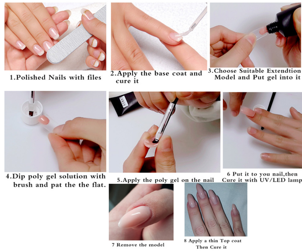 Poly Gel Nail Kit + 100 pcs Nail Forms, Pink, Nude, White
