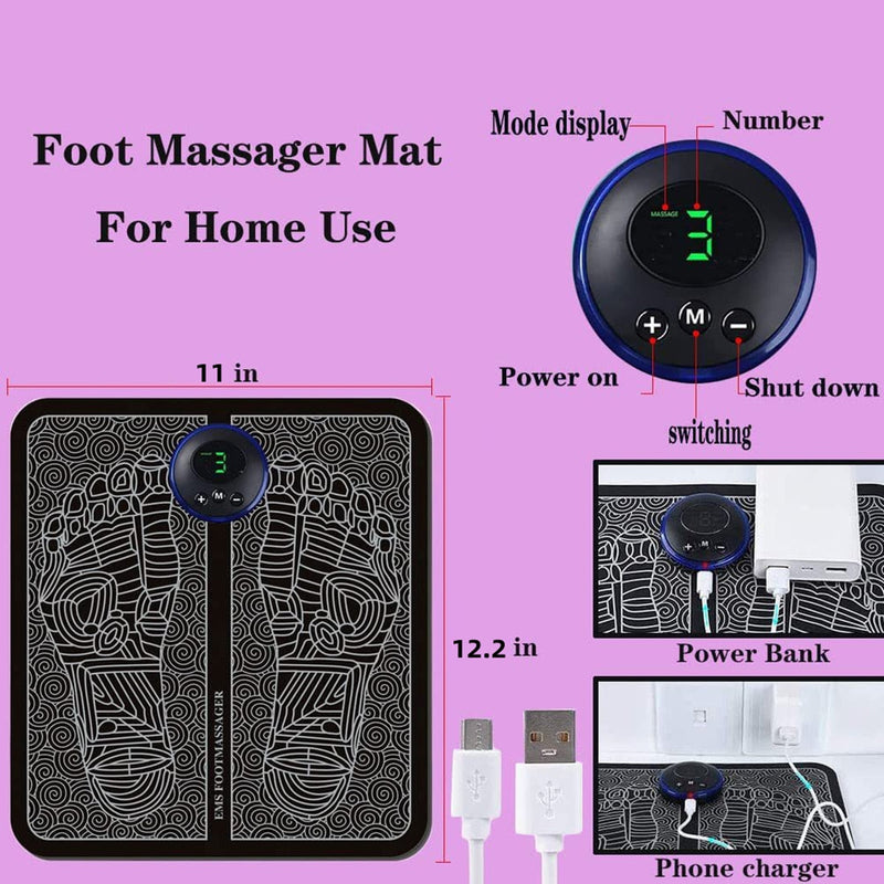 EMS FOOT MASSAGER PAD Electric Relief Pain Relax Feet Acupoints Massage Mat Shock Muscle Stimulation Improve Blood Circulation