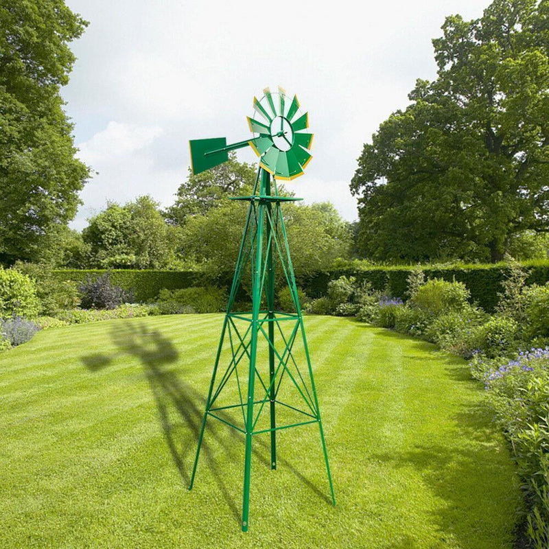 Garden Windmill 8FT Yard Metal Ornamental Wind Mill Weather Resistant Decoration