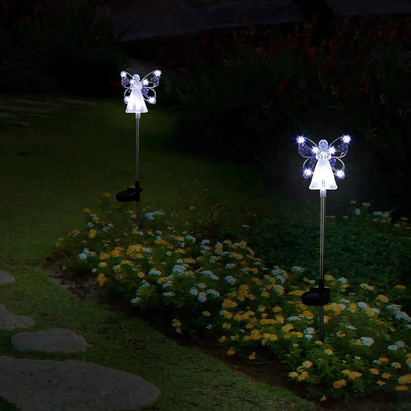 Waterproof Solar Angel lights fairy angel with wings and solar glowing flower decor