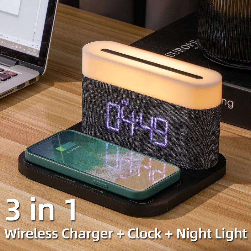 Wireless Charging Phone Lamp Digital Clock - Wireless Charger, Alarm Clock and LED Lamp