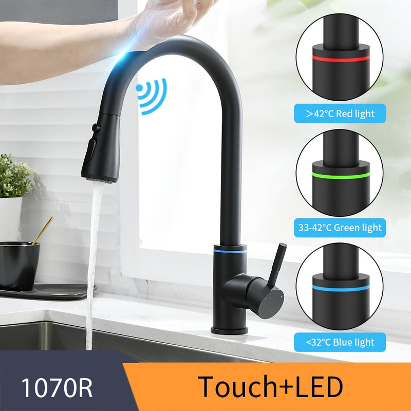 Kitchen Smart Touch Faucets Control, Pull Out Spout Sprayer Single Handle Kitchen Sink Faucet