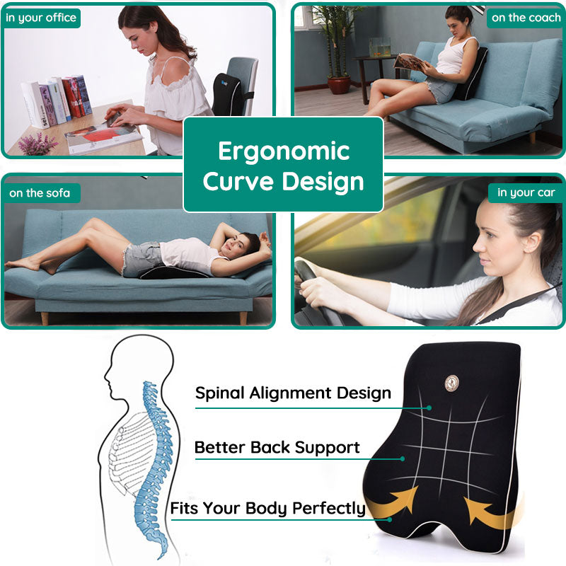 Ergonomic Lumbar Support Cushion Pillow - Cushiony Memory Foam Pillow For Comfort Lumbar Support