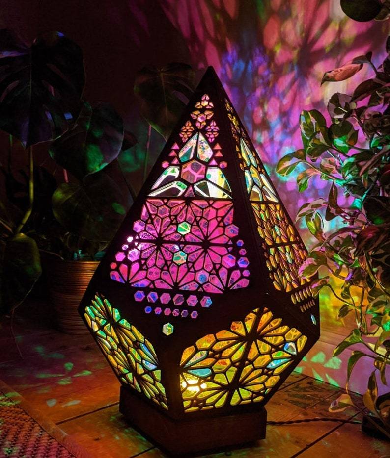 Wooden Bohemian Light For Home Decor  💞 Hollow LED Projection Night Lamp,  Colorful Projector Desk Lamp Household Home Decor Holiday Atmosphere Lighting