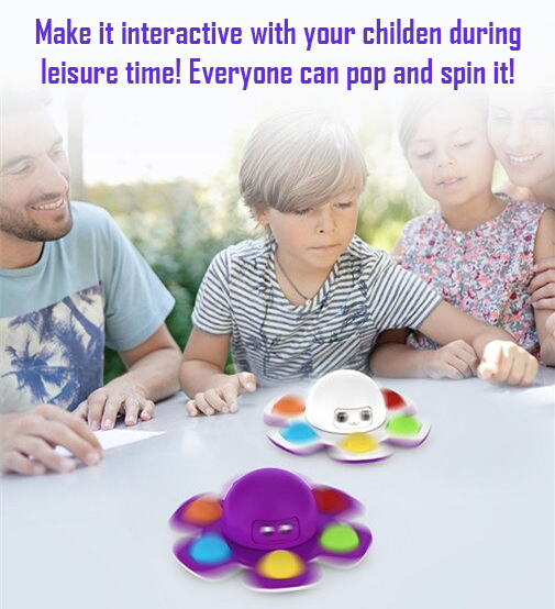 Spinner Face Changing Octopus Emotional Faces Dimple Spinner, White and Purple