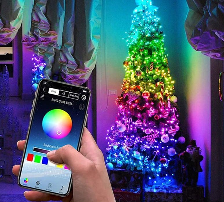 Christmas Tree LED String Lights With Cellphone App Remote Control, Waterproof Xmas Tree Decoration Indoor & Outdoor control Copper Wire