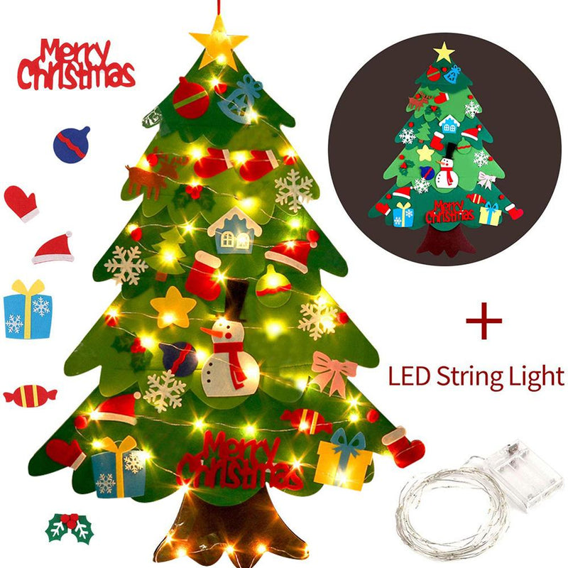DIY Kid Felt First Christmas Tree for Toddlers - Best Kid Gift For Children Door Wall Hanging Decoration - Led Xmas Tree