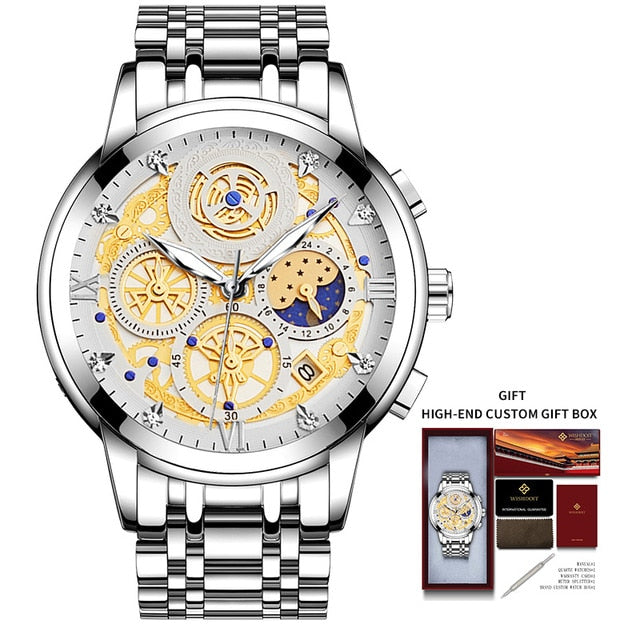 Fashion Mechanical Men's Watch Stainless Steel Top Brand Luxury Waterproof Sports Chronograph Quartz  Men's Relogio Masculino clock