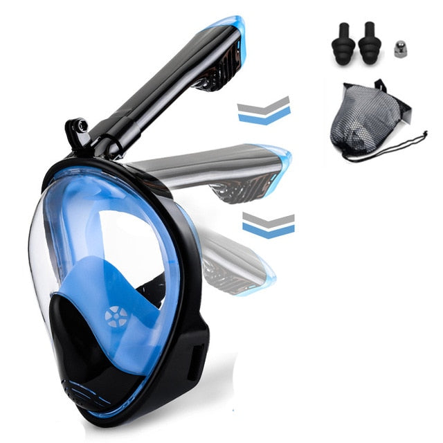 Snorkel Mask, Full Face Freediving Mask Adult and Kids with Camera Mount, 180 View, Anti-Fog, Anti-Leak Dry Top, Adjustable Straps